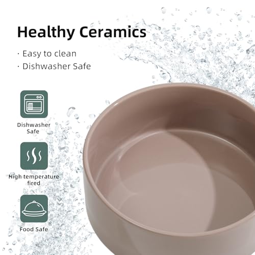 Havniva Elevated Dog Bowls Ceramic Dog Bowls with Stand, Dog Food Bowl | 6.1” Raised Dog Bowls with Non-Slip Wood Stand, Dog Food and Water Bowl Set, Dog Feeding Bowls for Small & Medium Dogs - color: Bowl+Stand - Brown Coffee, size: 6.1inch