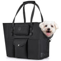 SlowTon Dog Purse Carrier - Portable Dog Carrier with Pockets & Safety Leash for Small Dogs Under 12 lbs, Breathable Pet Tote Bag for Cat Rabbit Outing, Travel, Vet (Black)