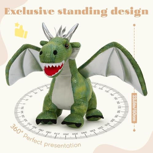 Giant Dragon Stuffed Animal, 24 Inch Fantasy Plush Toy, Green | Silver Wings & Horns; Soft Cuddly Body for Hugs & Fantasy Play; Birthday & Christmas Gift for Kids & Dragon Lovers - style: Giant Dragon