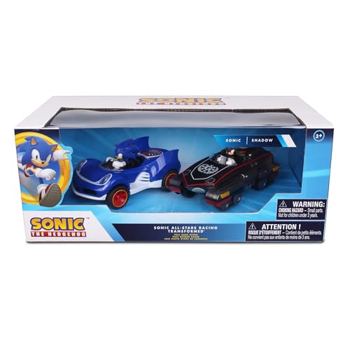 NKOK Sonic Transformed All-Stars Racing Pull Back Action: Shadow and Sonic Hedgehog, Two Vehicles, Video Game Legends, No Batteries Required, Pull Back – Release - and Watch it go