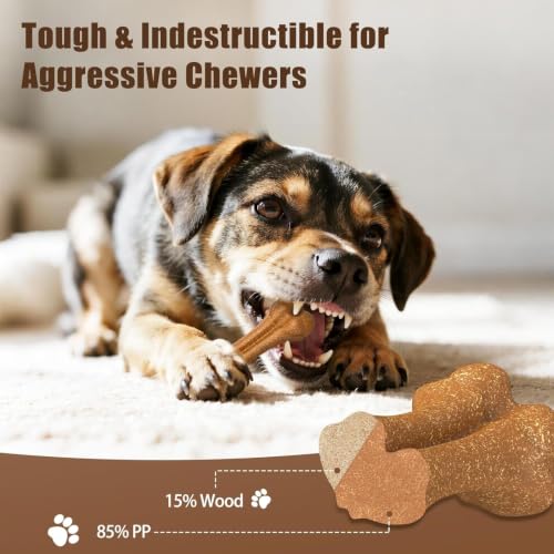 SCHITEC 3 Pack Puppy Teething Chew Toy Gift Set for Small Breeds | Dog chew bone & branch for teething puppies; natural latex squeaky ball; storage bag; ideal for small dogs.