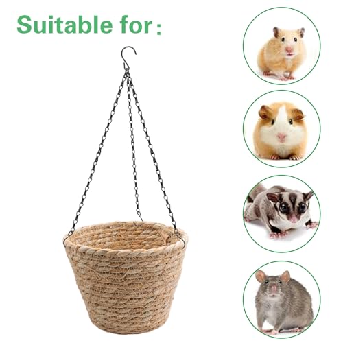 Natural Grass Rat Hammock for Cage, Handwoven Hanging Basket with Sturdy Chains for Small Animals Chinchilla Parrot Sugar Glider Mice, Rat Cage Accessories