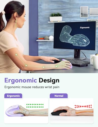 TECKNET Ergonomic Mouse, 4800 DPI Wireless Vertical Mouse with 5 Adjustable DPI Levels, 2.4GHz Optical Carpal Tunnel Mouse, 6 Buttons Wireless Mouse for Laptop, Desktop, PC, MacBook - Light Purple - color: Light Purple