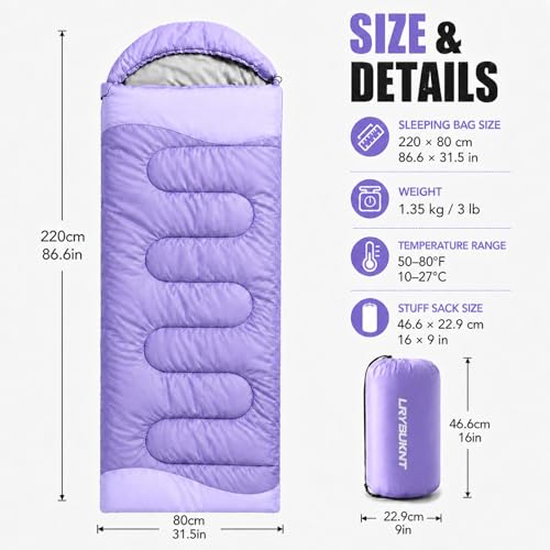 Sleeping Bags for Adults & Kids, Lightweight Camping Sleeping Bag | Waterproof Backpacking Sleeping Bag for Girls, Boys & Teens, Warm 3-Season Design for Hiking, Camping & Outdoor Travel - color: 3lb-Purple