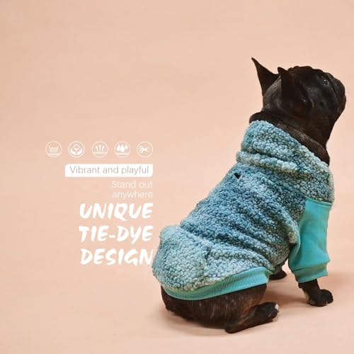 BINGPET Dog Hoodies for Small Medium Large Dogs, Sherpa Hooded Dog Sweater with Leash Hole for Boy Girl Dogs,Soft Warm Fleece Dog Winter Clothes Cold Weather Coats Jacket for Puppy Sweatshirt,S - color: Tie-Dye Blue, size: Small