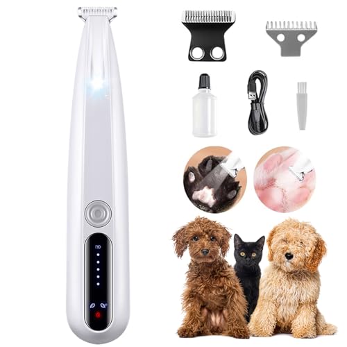 2026 New Pet Precision Trimmer, Dog Paw Trimmer with LED Light, Ultra Quiet | IP68 Waterproof, Dual-Speed Motor, Suit for Trimming Paw, Ear, Face, Butt, Eyebrows, USB Rechageble - color: White With Extra Blades