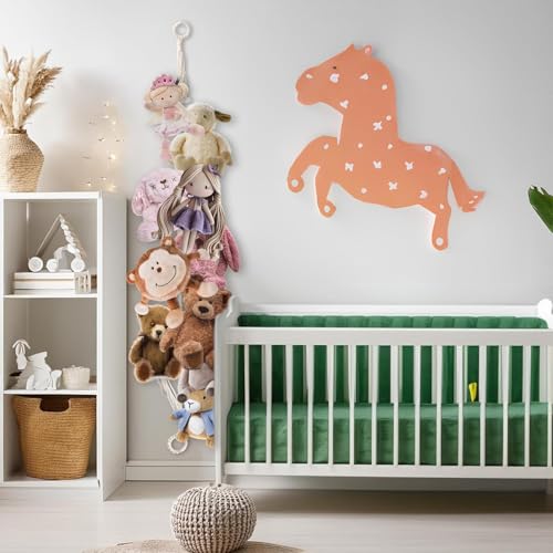 Munzong Beige Hanging Stuffed Animal Storage Chain, 40 Metal Clips 80 Inch | Cotton Stuffed Animal Display Holder on Wall for Room Corner Wall Decor Play Room - color: Beige, size: 2 Pack
