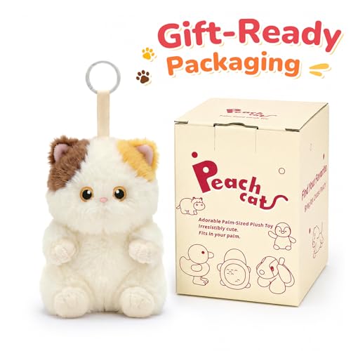 PEACH CAT Calico Cat Stuffed Animal Cute Plush Keychain for Backpack Small Plush Pendant Toys Bag Charms Gifts for Kids & Adults - style: Calico Cat
