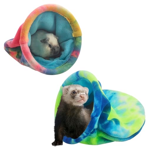 2 Pack Guinea Pig Snuggle Sack Soft Fleece Large Hideout Ferret Cozy Cave Hamster Sleeping Bag Small Animal Bed for Rabbit Bunny Chinchillas Rat Squirrel Hedgehog Cage Accessories (2 Pack, Large)