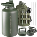 ONETIGRIS 64oz Tactical Insulated Water Bottle with 3 Lids & MOLLE Pouch | 48H Cold and 24H Hot Double Wall,304 Stainless Steel Wide Mouth,BPA Free Leakproof Silicone Seal，Paracord Handle Easy Carry - color: Green