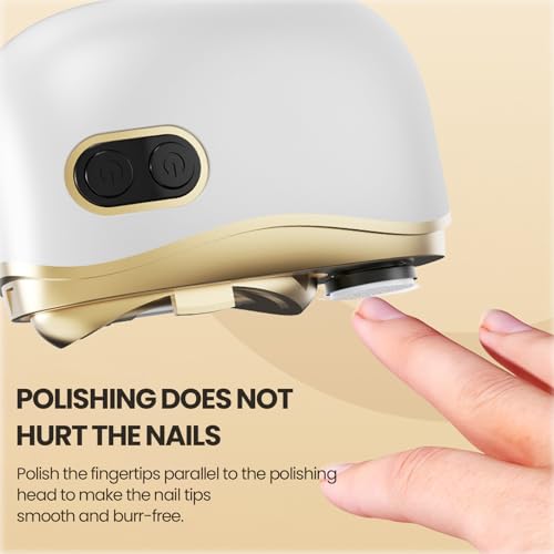 Electric Nail Clipper, Electric Automatic Nail Clippers with Light Nail Trimmer 2 Speeds Automatic Nail Clipper Storage Compartment with Debris, for Adults, the Elderly, and Children(White) - color: White