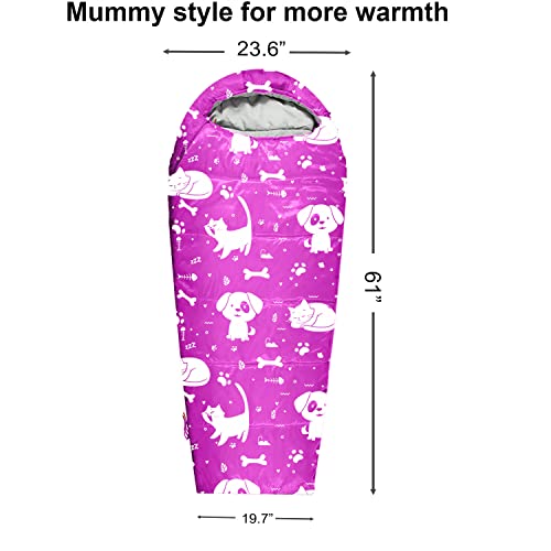 KidzAdventure Mummy Style 32 – 59F Kids Sleeping Bag with Pillow Sleeve, 4 Season, Lightweight and Backpacking Style, Ideal for Camping, Sleepover, Boys, Girls, and Youth - color: Pink kids up to 4'3"