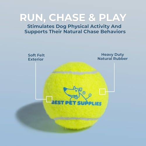 Best Pet Supplies Interactive Squeaky Dog Chew Toy, Ideal Dog Toys for Chewers, Small, Medium & Large Dogs, and Fetch Lovers - Tennis (Yellow), Large (Pack of 4) - color: Tennis (Yellow), size: Large