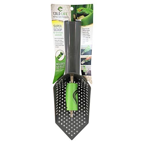 Cold Life Super Scoop Sifter Terrarium Bedding Substrate and Small Pet Cage Cleaner Shovel with 10 ct Poop Bags