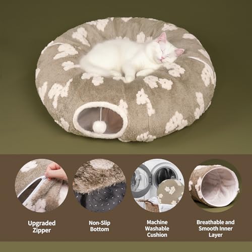 Pesen Cat Tunnel Bed with Soft Cushion for Indoor Cats and Kittens | Interactive Pet Toy Encourages Exploration, Supports Natural Instincts and Bonding for Cats, Small Dogs and Rabbits