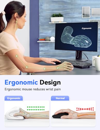 TECKNET Ergonomic Mouse Vertical Wireless with 2.4GHz USB A Receiver | 4800 DPI Optical Tracking, 12 Months Battery Operated, Carpal Tunnel Mice, 6 Buttons, Quiet, for Laptop, PC - White - color: White