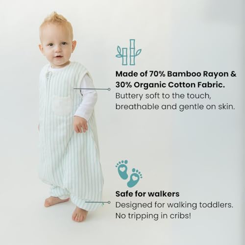 Dreamsuit Walker Toddler Sleep Sack with Feet and Legs, 2T-3T | 70% Rayon Made from Bamboo, 30% Organic Cotton, 0.8 TOG Summer, 2-Way Zipper, Buttery Soft Wearable Blanket, Cactus - color: (1.5 Tog) Stripes, size: 2-3T