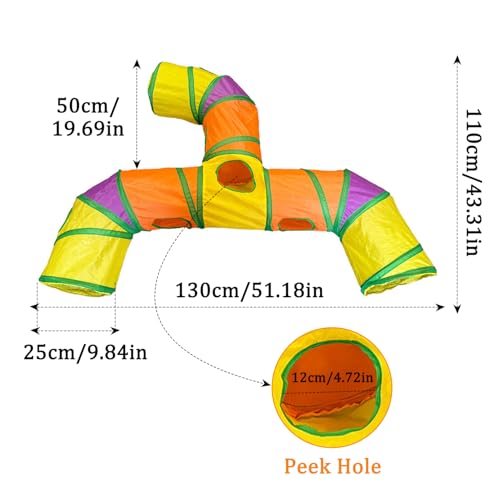 3-Way Cat Tunnels for Indoor Cats with Peek Hole, Large Foldable Rainbow Pet Tube Toy with Hanging Ball, Fun Interactive Toys for Kittens, Rabbits, Small Dogs - size: T Shape