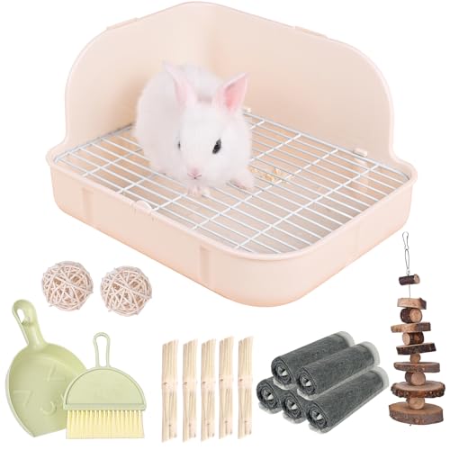 RUBYHOME Rabbit Litter Box Toilet, Plastic Square Cage Box Potty Trainer Corner Litter Bedding Box Pet Pan for Small Animals, Rabbits, Guinea Pigs, Chinchilla, Ferret, Galesaur, 11.4 Inches (White) - color: White