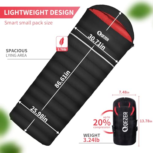 Down Sleeping Bag for Adults, 600 Fill Power Ultralight Backpacking | 600 Fill Power Down,Compact Carry,Ultralight Trail Use,Camping Hiking Backpacking,Cold and Warm Weather Use - color: 800g Down Filling-Black-Right Zip