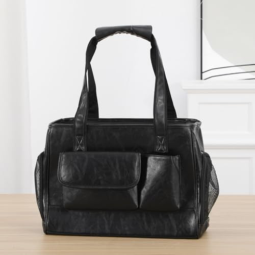 Dog Carrier Purse, Fashion Leather Pet Carrier Bag, Airline Approved Soft Sided Cat Travel Tote Bag with Pockets Black - color: Black