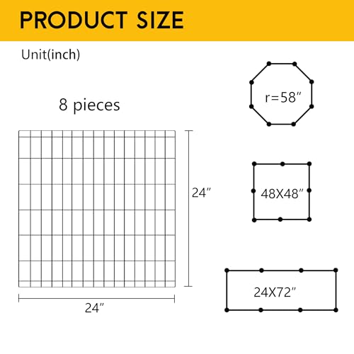 FDW | Dog Playpen | 24", 8 Panels | Heavy Duty Metal Pet Exercise Pen | Indoor/Outdoor Fence Panels | Rust-Resistant, Removable, Tool-Free Setup | Custom Layout, Anti-Skid, Expandable Design