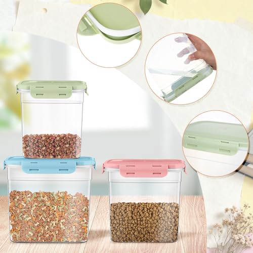 Patelai 6 Pcs Dog and Cat Food Storage Containers with Scoops Set Plastic Pet Food Storage Containers Stackable Airtight Dry for Kitchen 1.27, 2.4, 4 Qt (Pink,Blue,Green) - color: Pink,Blue,Green