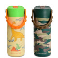 Elemental 100% Leak Proof When Spout is Closed Insulated Kids Water Bottle, Stainless Steel Bottle for School with Straw Lid & Pop-It Handle, Skater Dinos & Green Camo -18oz (2 Pack) - color: Dinos & Green Camo