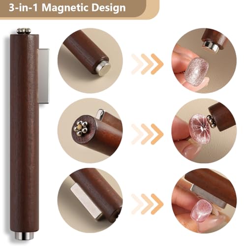 3 in 1 Cat Eye Nail Magnet Tool Set, Wooden Handle Cat Eye Gel Nail Polish Magnet Pen with 4 PCS Rabbit Shape Nails Magnetic 2 PCS Y Shape Clippers Heart Magnetic, Nails Art DIY Tool at Home - color: 7pcs