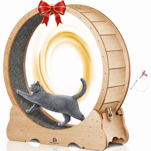 Cat Wheel, 53" XXL Large Exercise Running Wheels with Detachable Carpet for Indoor Cats - color: Wood, size: XXL