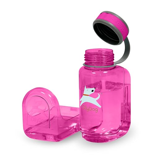 OllyDog OllyBottle Tritan Water Bottle with Detachable Dog Bowl | BPA Free Leakproof | 20oz | Share Water with Your Dog | Hiking Travel Camping (600ML, Hot Pink) - color: Hot Pink, size: 600ML