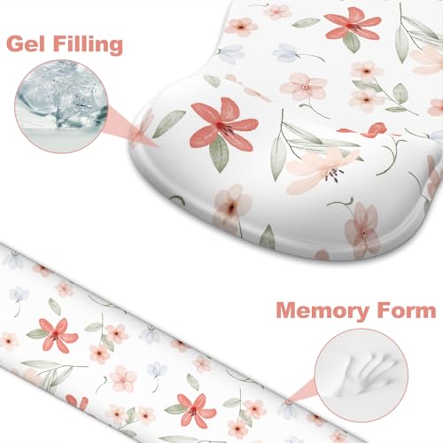 Ergonomic Mouse Pad with Wrist Rest and Keyboard Wrist Rest, Gel Mousepad and Wrist Rest for Computer Keyboard, Pain Relief, Non-Slip PU Base, Mouse Pad with Wrist Support for Gaming, Orange Flowers - color: Pink Flower