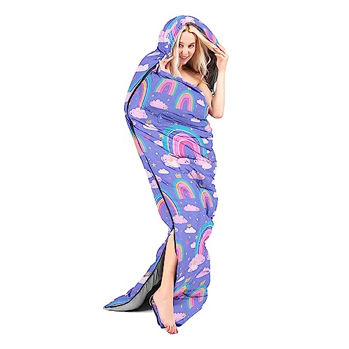 AILONEN Midnight Meow Sleeping Bag, Charcoal Cat Eyes Crescent Graphic, Portable Camp Sack Sleepover Style - color: Rainbow2