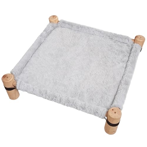 Pozico Cat Hammock Bed – Wooden Elevated Cat/Dog Bed with Plush Winter Fabric – Raised Pet Cot Furniture for Small Dogs, Cats & Small Animals – Warm Indoor Lounger – Portable & Washable - color: Grey