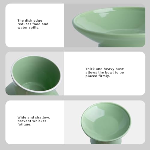 Ceramic Elevated Cat Bowls - 6.2 Inch Extra Wide Raised Cat Food and Water Bowl Set for Indoor Cats, Whisker-Friendly Ceramic Cat Dish for Elder Big Cats & Small Dogs,Green,4 Pack - color: Green, size: 4 Pack