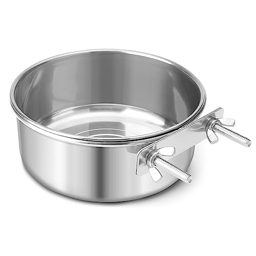 Dog Bowl Stainless Steel Pet Hanging Food Water Bowl Cage Feeding Cup Feeder for Dogs Cats Rabbits Birds Small Animal (Large) | Rust-resistant, detachable bracket for easy cleaning & refilling, no spill, for dogs/cats/rabbits/birds cage kennel, 25oz - col