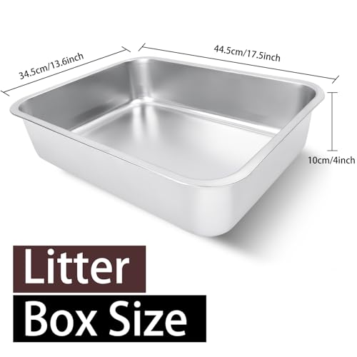 Small Stainless Steel Litter Box, 17.5"×13.6"×4" | Metal Litter Box, Low Side Easy Entry, Rust-Proof, Non Stick, No Smell Easy to Clean for Kittens, Elderly Cats, Rabbits - size: Medium:17.5"L x 13.6"W x 4"H