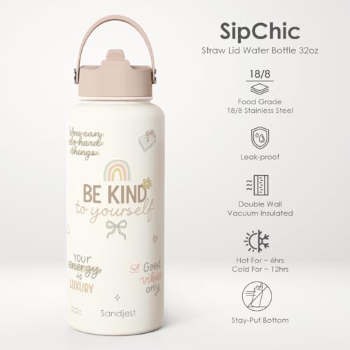 Inspirational Gift for Women, Water Bottle Stainless Steel 32oz with Lid & Straw, Positive Affirmations Insulated Bottles Gifts for Girls Friends Teens Birthday Christmas - color: Inspiration
