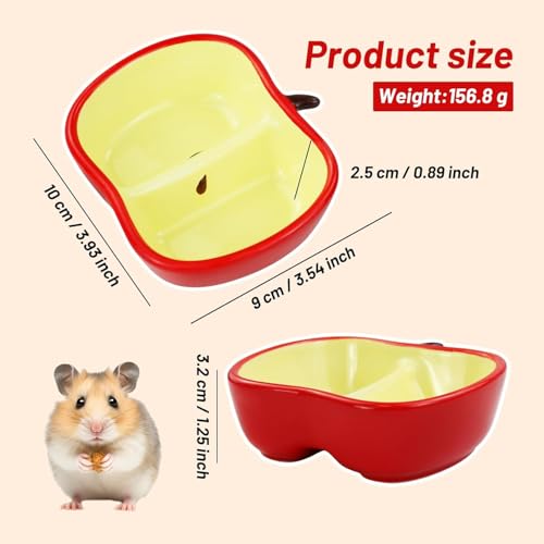 Hamster Food Bowl Ceramic, Cute Apple Pear Banana Shape Small Pet Feeding Dish, Easy to Clean Anti Flipping Guinea Pig Hamsters Food and Water Bowl, Small Animal Bowls for Dwarf, Parrots (Apple) - color: Apple