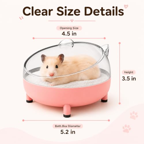 Meow&Woof Hamster Sand Bath Container, Large Sandbox Toilet Gerbil Batheoom, Tiny Chinchilla Dust Bathtub Sand Bath Box for Hamster Cage Accessories 5.2 Inch-Pink - color: Pink