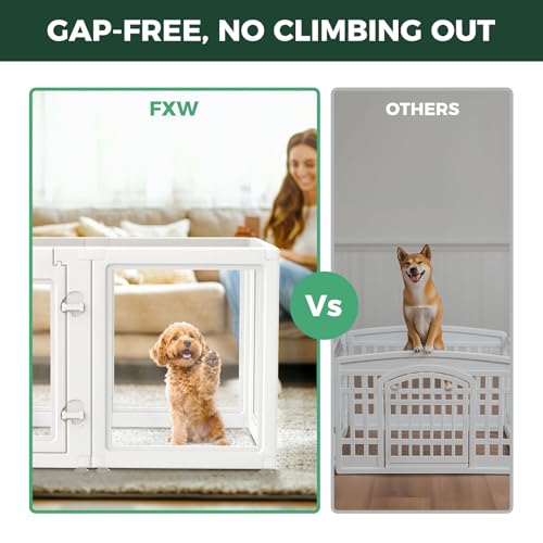FXW AuraSpace Clear Acrylic Indoor Dog Playpen, 24" H, 8 Panels, White | Open View, Modern Home Fit, No Climbing Bars, Tool-Free Setup, For Puppies & Small Dogs - color: White, size: 24"H