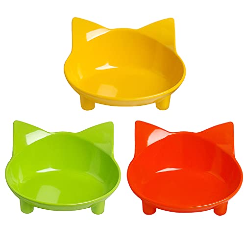 Cat Bowls, Non-Slip Food and Water Bowls for Cats & Dogs, Wide & Shallow Design to Prevent Whisker Fatigue, Safe Food-Grade Pet Dishes for Kittens, Puppies, Rabbits - color: 3Yellow+Green+Orange