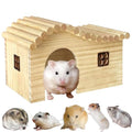 Hamster Wood Hideout Hut with Window Small Animal Wooden House for Rat Dwarf Hamster (Small) - size: Small