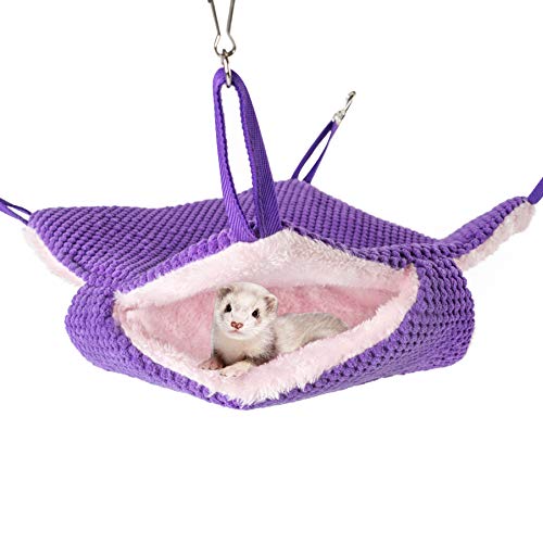 Niteangel Pet Hammock Swing Snuggle Sack for Ferret Rats Suger Glider Squirrels - Napping Bed Pocket (Purple)