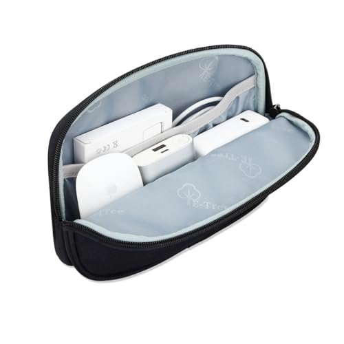 E-Tree Travel Tech Organizer Bag (8.66" x 5.51") – Canvas Electronics Accessories Case for Mouse, USB-C Charger, Cables, Power Bank, SSD, Dongle, Hub & Earphone | Toiletry & Cosmetics Pouch | Black