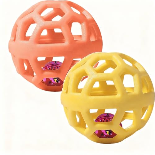 2PCS pet Bell Ball Toy,Suitable for Dogs, Cats, and Other Animals. Safe and Durable, bite-Resistant Design, Interactive Toy, Promotes Activity, an Essential Daily Plaything for Pets. - color: Orange