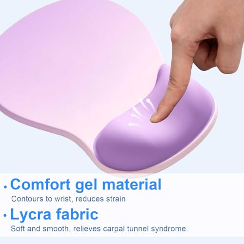 Ergonomic Mouse Pad with Gel Wrist Support, Comfortable Wrist Rest Mousepad with Non-Slip PU Base for Pain Relief, Desk, Home & Office(Amethyst Shade) - color: Amethyst Shade