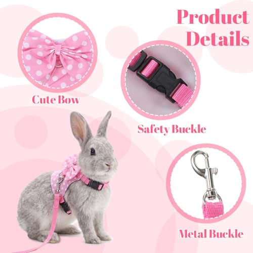 Gjinxi Adjustable Bunny Rabbit Harness Leash Set Comfort No Pulling Vest | Cute Mesh Harness Stuff with Bow, Escape Proof, Accessories, for Small Pets, Kittens, Guinea Pig, Baby Ferret, Rats, Hamster