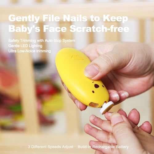 Baby Nail File Electric, Gentle Rechargeable Nail Trimmer, Baby Nail Clippers Grooming Kit Manicure Set for Infant Toddler or Adults, 6 Grinding Head Replacement Pads Yellow - color: Yellow