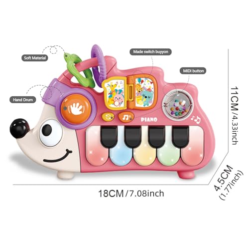 Baby Musical Piano Toys for Toddler age1-3, Busy Board with Music & Light, Birthday Toy for Infant Toddler 1-3 Years and Older Boy Girl Gifts (Pink-Hedgehog) - color: Pink-hedgehog